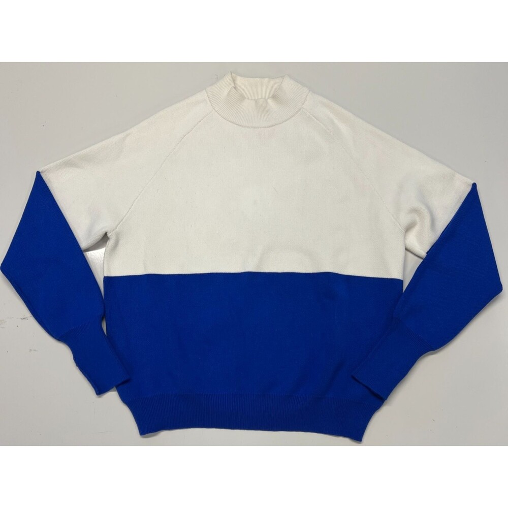 Tory Sport Womens Small Colorblock Mock Neck Sweater Royal Blue White Viscose